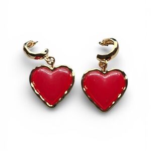 Red and Gold Tone Heart Earrings